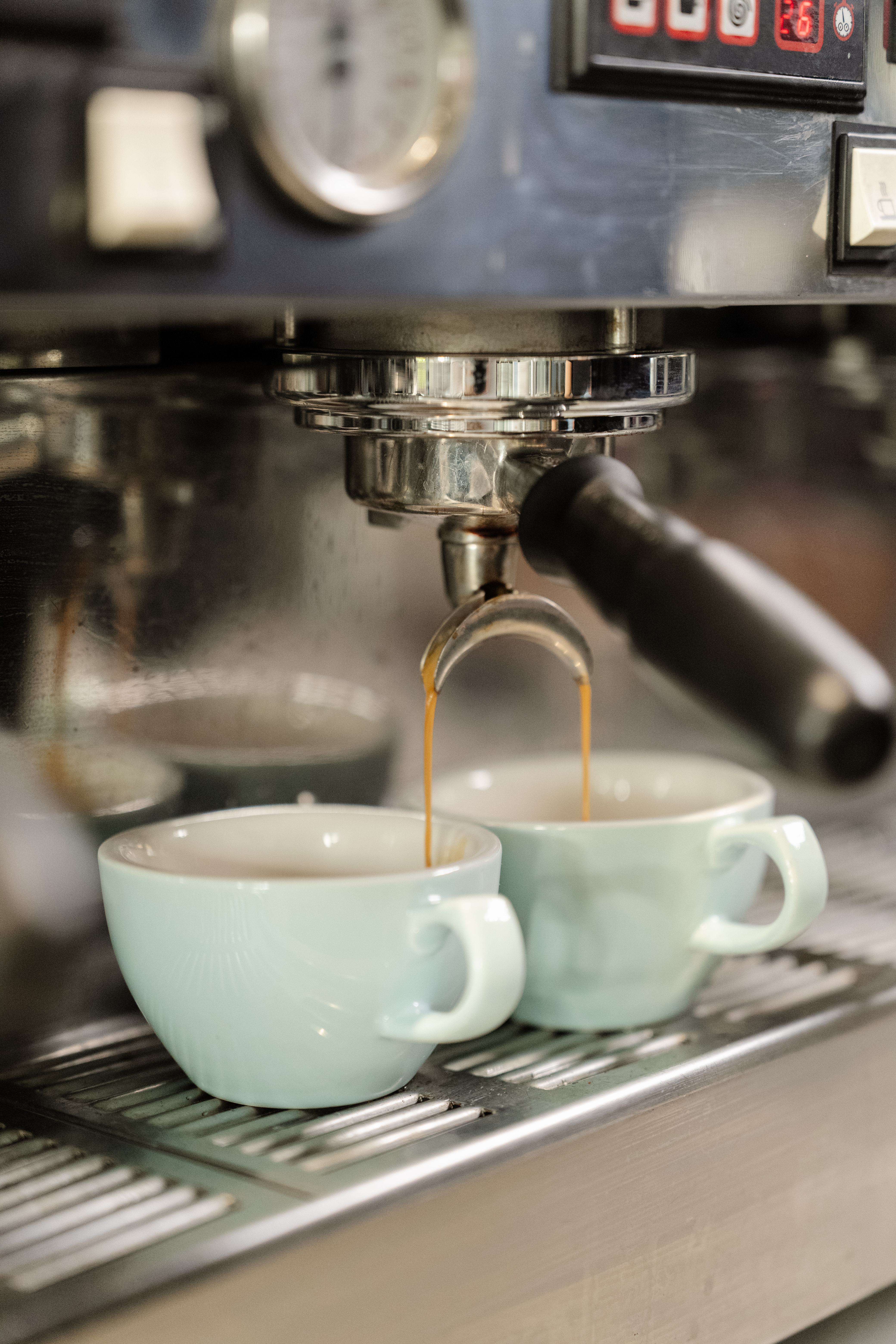 Fresh espresso being extracted at Brass & Bloom café